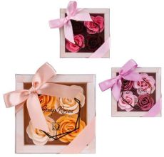 Salsa Mýdlové květy růže v dárkové krabičce, 4 ks růží